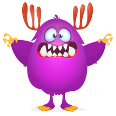 Funny cartoon furry monster character. Illustration of cute and happy mythical alien