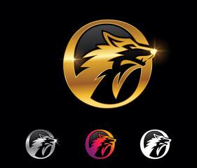 Golden Circle Wolf Vector Sign