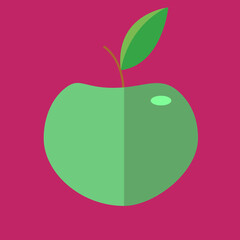 Simple green apple in flat style icon with purple background