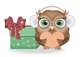 haooy neq year owl with gift