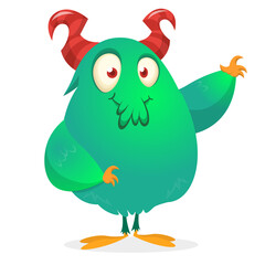 Funny cartoon furry monster character. Illustration of cute and happy mythical alien