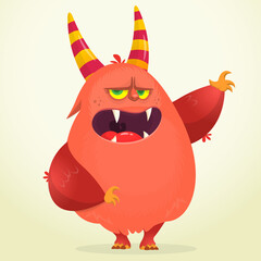 Funny cartoon furry monster character. Illustration of cute and happy mythical alien