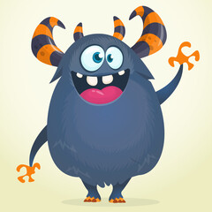 Funny cartoon furry monster character. Illustration of cute and happy mythical alien © drawkman