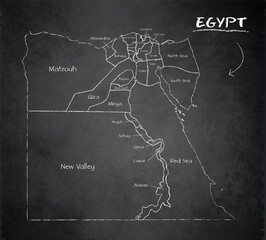 Egypt map administrative division, separates regions and names individual region, design card blackboard, chalkboard vector