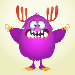 Funny cartoon furry monster character. Illustration of cute and happy mythical alien