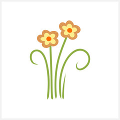 Cartoon flower with leaf clipart isolated. Hand drawn art. Vector stock illustration. EPS 10