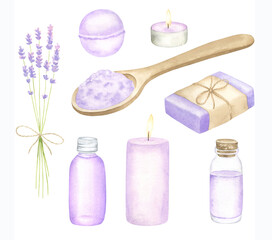 Fototapeta na wymiar Lavender Spa Care Products Set