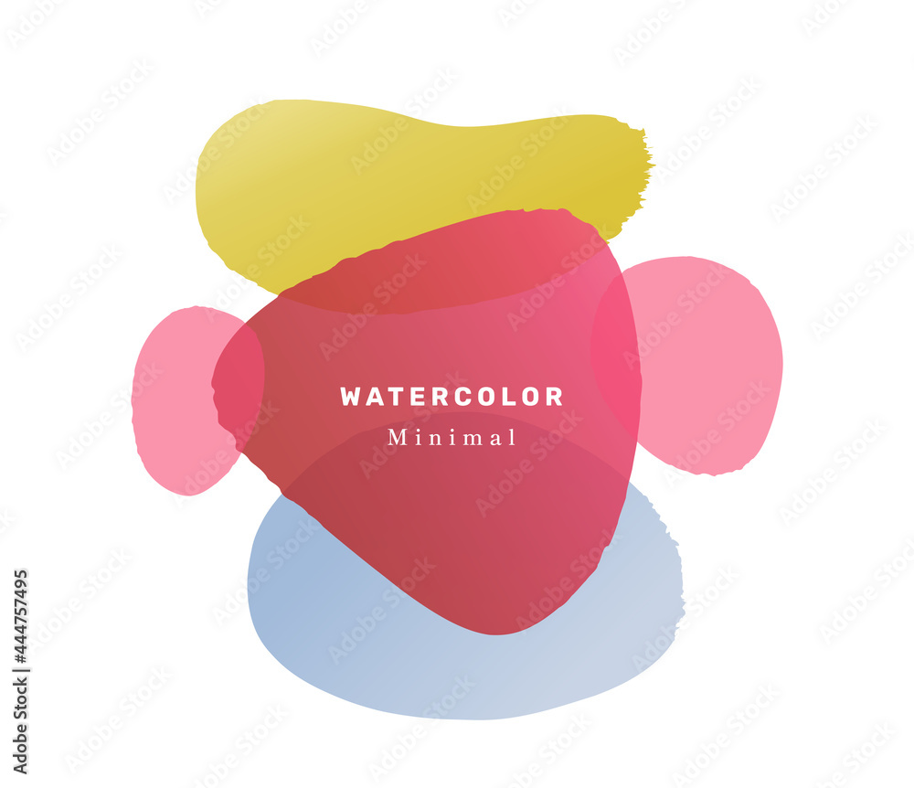Poster Modern banner with watercolor liquid blobs and shapes design. Isolated composition with inscription. Trendy contemporary invitation card or postcard or promo poster template. Flat cartoon vector