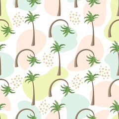 Abstract seamless patterns with palm tree. Summer background with dots and a rainbow. Vector illustration.