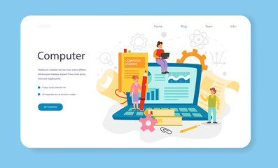 IT education web banner or landing page. Student write software