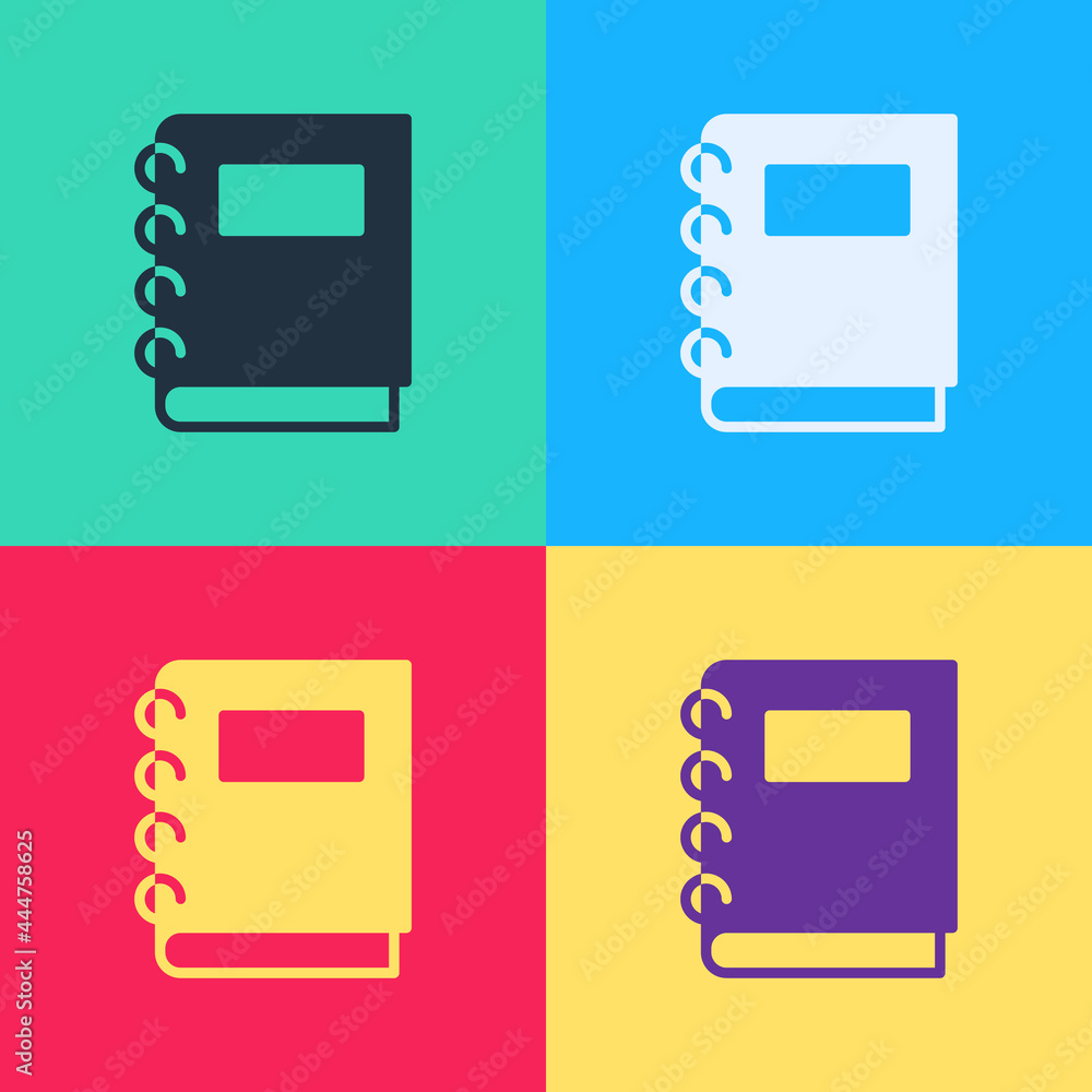 Poster pop art notebook icon isolated on color background. spiral notepad icon. school notebook. writing pa
