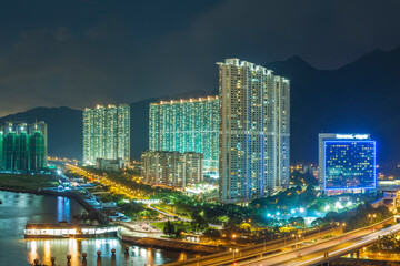 Panorama of residential district in Hong Kong city at night