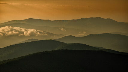 Fototapeta premium Sunrise from the Polonina Runa (Rivna). The Carpathian Mts. Ukraine.