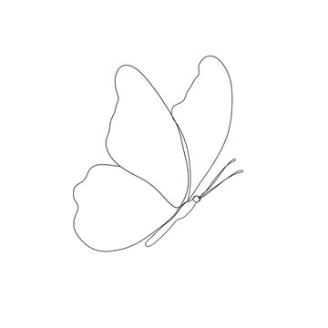 One line hand drawn butterfly. Minimalist vector illustration isolated on white background. 