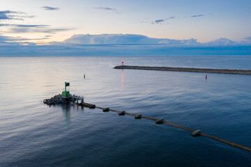 Baltic Sea at the East Breakwater in Gdansk at dusk, Poland