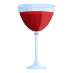 Red wine glass icon cartoon vector. Merlot wineglass. Alcohol crystal cup