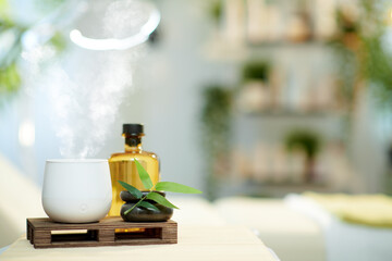 aroma lamp and essential oils in modern beauty salon