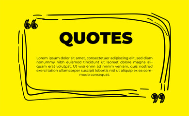 Typography design quote chat bubble background. Remark quote text box poster template concept. Blank empty frame citation. Quotation paragraph symbol icon. Double bracket comma mark with yellow colour