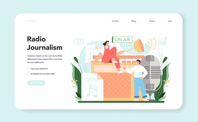 Journalist web banner or landing page. Idea of news broadcast in the studio