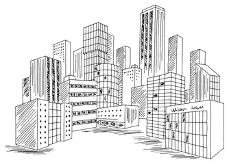 Fototapeta premium City graphic black white cityscape sketch isolated illustration vector 