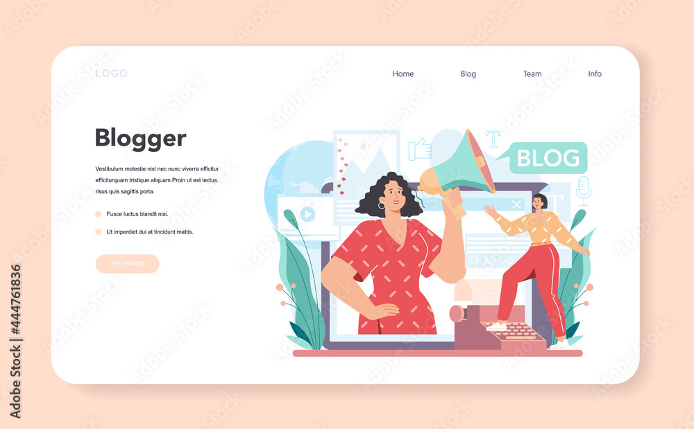 Poster blogger web banner or landing page. sharing media content in the internet