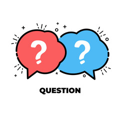 Question bubbles line icon, Ask help sign, Faq questionnaire symbol Line style question bubbles icon. Line art concept vector illustration
