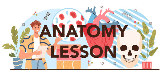 Anatomy lesson typographic header. Internal human organ studying.