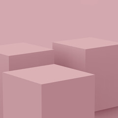 3d violet mauve cube and box podium minimal scene studio background. Abstract 3d geometric shape object illustration render. Natural color tones.