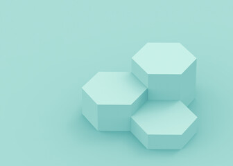 3d blue green hexagon podium minimal studio background. Abstract 3d geometric shape object illustration render. Display for technology medical and science product.