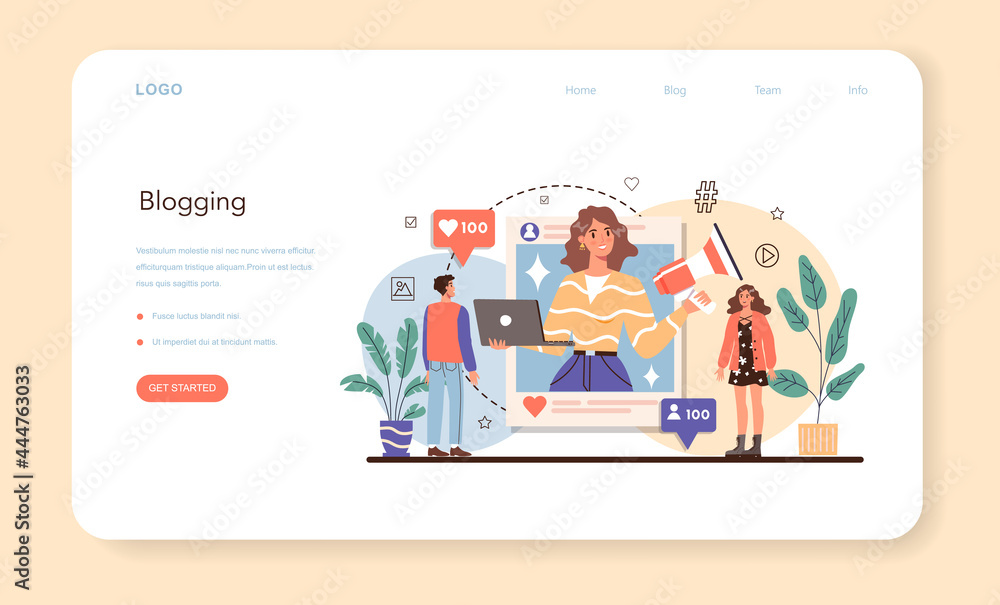 Poster blogger web banner or landing page. sharing media content in the internet.