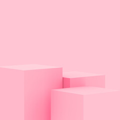 3d pink cube and box podium minimal scene studio background. Abstract 3d geometric shape object illustration render. Display for cosmetic fashion and valentine product.