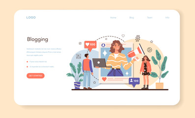 Blogger web banner or landing page. Sharing media content in the internet.