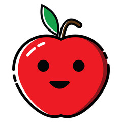 Cute red apple cartoon vector with smiling face, simple and flat style, editable EPS 10.