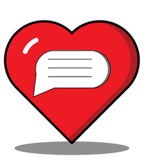 Vector illustration of a red heart with a chat bubble icon inside. Flat and minimal style, suitable for love, communication, or social media themes
