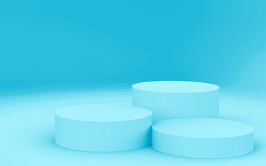 Abstract 3d blue color cylinder podium minimal studio background.