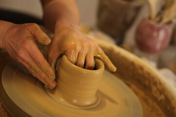 Pottery Wheel Hands Clay warm light