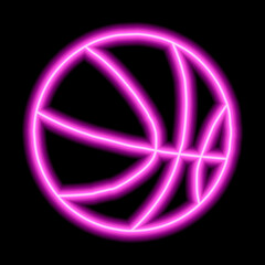 Neon pink form of basketball on a black background
