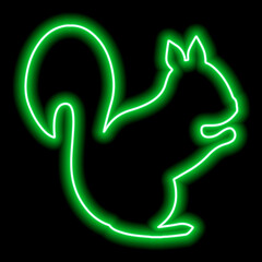 Neon green squirrel silhouette on a black background. Minimalism