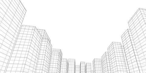 Abstract architectural background. Linear 3D illustration. Concept sketch