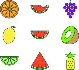 set of fruit icons in color