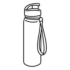 Sports shaker bottle with cap and tape for water and protein shakes. Vector outline hand drawn illustration in doodle style.