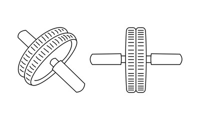 A set of rollers for the press. Sports wheel for sports in the gym and at home. Vector outline illustration. Doodle style.