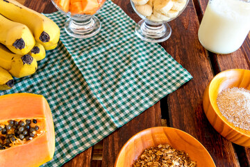 Banana and papaya smoothie with oatmeal and granola Healthy breakfast smoothie.