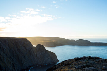 Autumn sunset and landscape in Nordkapp. northern Norway