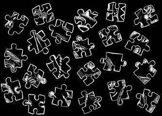 White mazayka-puzzles on a black background
