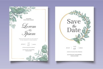 Hand drawn greenery floral wedding invitation card