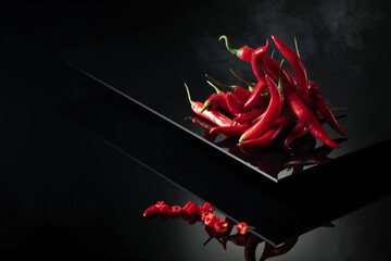 Red hot chili pepper on a black background.