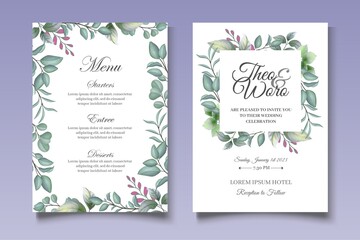 Hand drawn greenery floral wedding invitation card