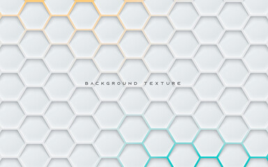 Gray hexagon texture background with orange and blue light