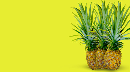 Pineapple on isolated yellow background